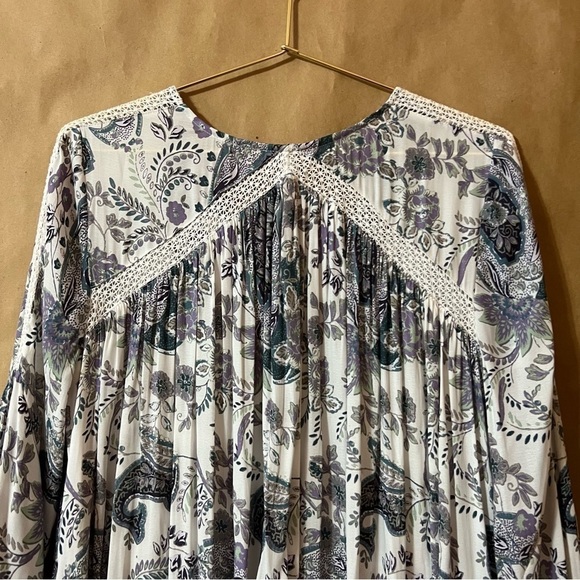 Free People | Rain Or Shine Lace Up Mini Dress Popover Floral Paisley Size XS - Picture 13 of 16